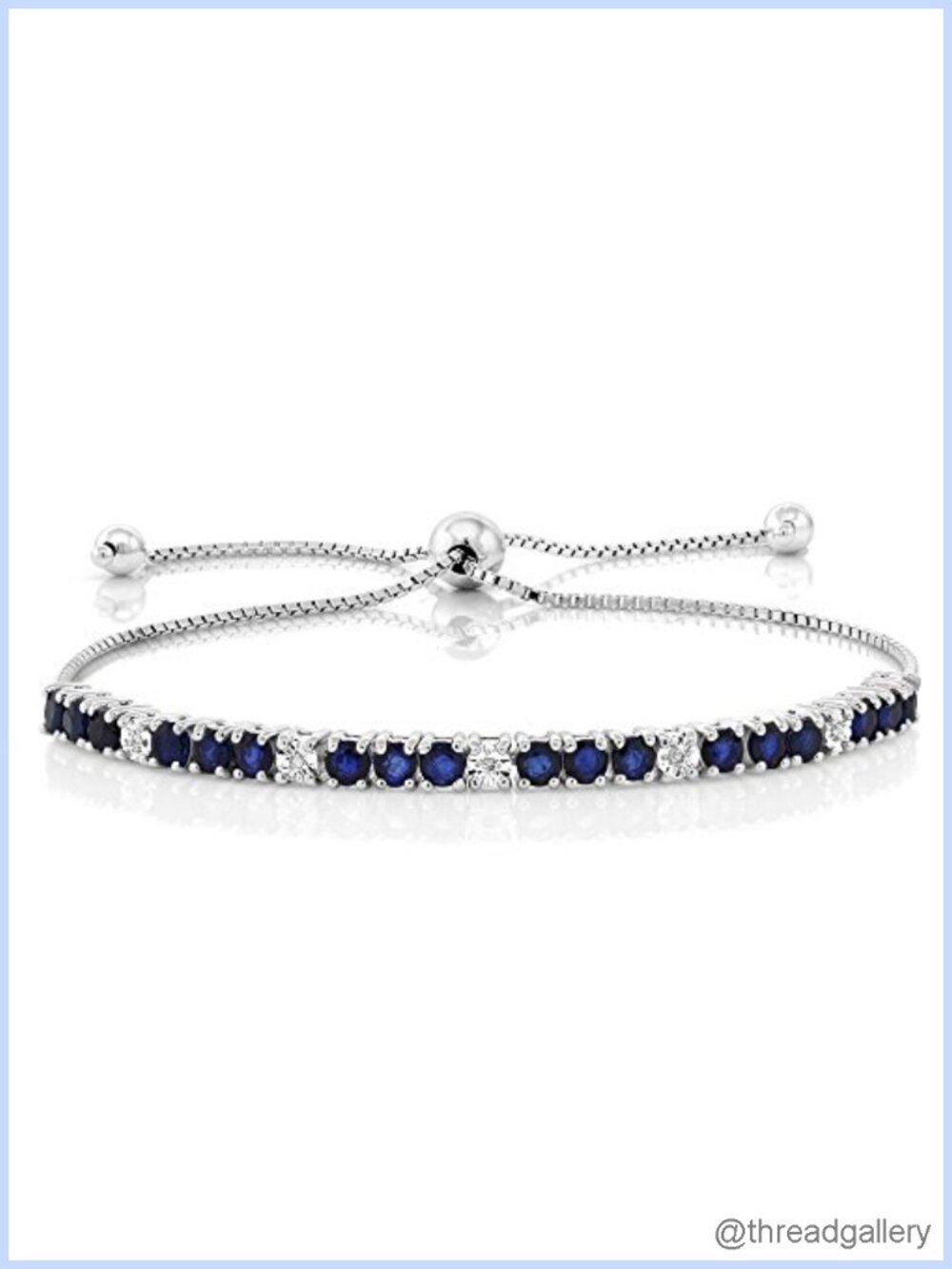 2.05 Ct Blue Sapphire & Diamond Tennis Bracelet Sterling Silver Adjustable